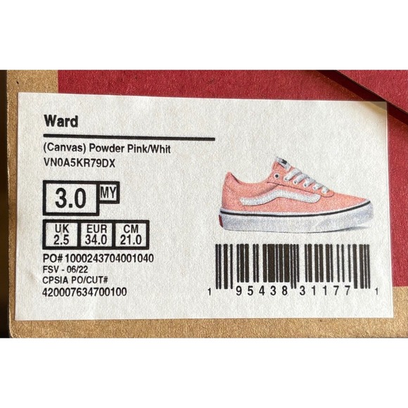 Vans Ward Pink White Low Top Sneakers Girls Size 3 Youth NEW In Box - Picture 10 of 10